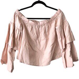 BCBG Maxazria Blush Long Bell-shaped Sleeve Off Shoulder Top XXS